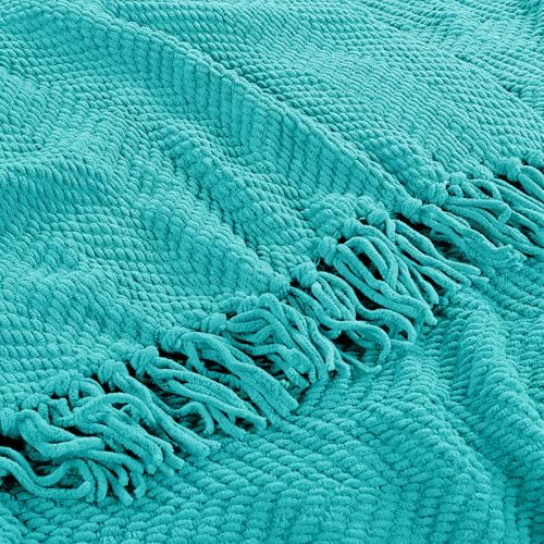 Home Soft Things Blue Throw Blanket Knitted Tweed Throw 50'' x 60'', Baltic Blue, Super Soft Cozy Warm Comfortable Breathable Throw for Living Room Chair Couch Bed Sofa Bedroom Home Décor - color: Baltic Blue, size: 50 in x 60 in