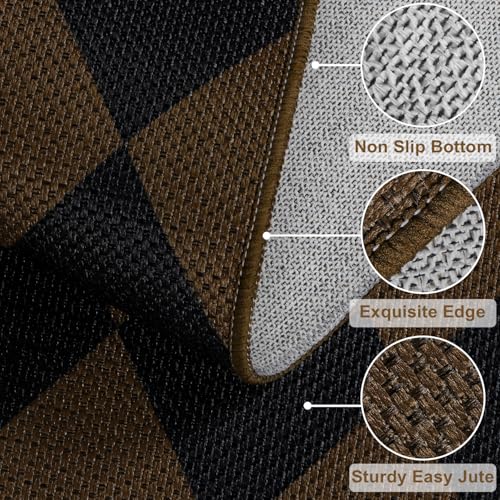 Rugalia Easy Jute Checkered Entryway Rug, 2x3 Coffee Modern Indoor Outdoor Doormat, Washable Non-Slip Neutral Small Kitchen Rug Farmhouse Diamond Throw Rugs for Entrance Bedroom Bathroom - color: Coffee Checkered, size: 2' x 3' (Rectangular)