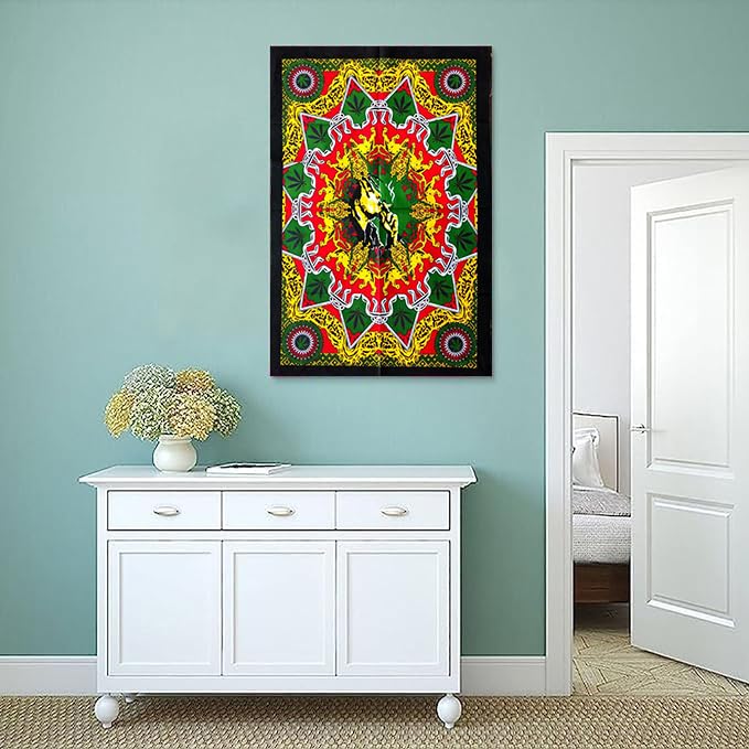 Rastogi Handicrafts Hendrix Guitar 40" X 30" Poster Size Tapestry Decorative Indian Dorm Decor Cotton Tapestry Indian Multi Colored Wall Poster Indian Deity (RH-155) - color: Rh-155