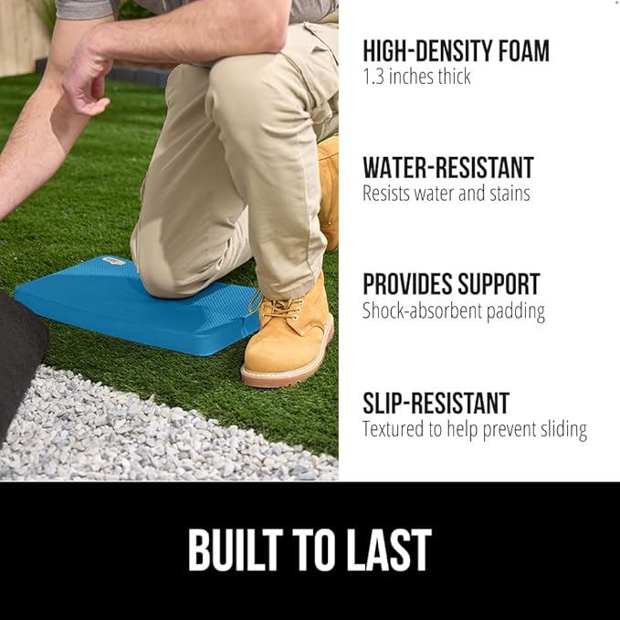 GORILLA GRIP Extra Thick Patent Pending Supportive Foam Kneeling Pad, 2 PK, Large Cushion Knee Pads for Gardening, Baby Bath Time, Dirt and Water Resistant, Workout, Garden Supplies, 17.5x11 Blue