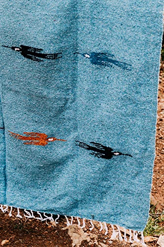 Open Road Goods Mexican Thunderbird Yoga Blanket, Handwoven Throw for Yoga, Meditation, and Home Décor – Versatile Blanket for Beach, Picnic, Camping, or Outdoor Use - color: Sky Blue