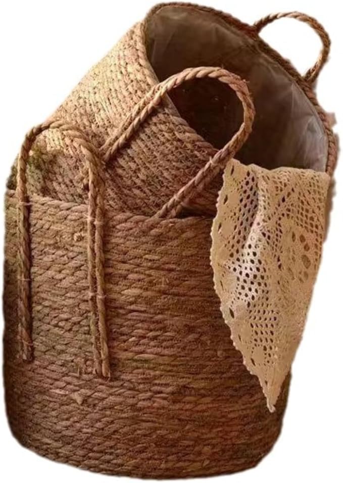 Handmade Rattan Woven Flowerpot Straw Woven Storage Basket Plant Holder Flower Pot Planter Balcony Home Decoration(11.81''X10.63''X11.81'')