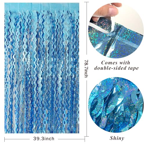 Tinsel Foil Fringe Curtains Wavy Backdrop for Parties Sparkle Metallic Wavy Foil Fringe Backdrop Curtain for Party Decorations Photo Booth Props for Birthday Graduation Wedding - color: Light Blue, size: 2 Pack