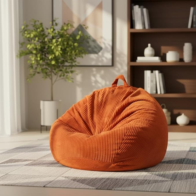 Stuffed Animal Storage Bean Bag Cover (No Filler), Corduroy Kids & Toddler Bean Bag Chair for Teens & Adults, Toy Storage Organizer, Comfy Sofa for Playroom (Amber Color, Kids (Cover Only）)