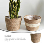Hand Woven Planter Basket with Liner Rustic Straw Flower Pot for Indoor Outdoor Plants Balcony Living Room Decor 7.8X9.75X7.8 Inches
