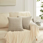 Fancy Homi 4 Packs Taupe Decorative Throw Pillow Covers 18x18 Inch for Living Room Couch Bed, Rustic Modern Farmhouse Boho Home Decor, Soft Plush Corduroy Cute Accent Square Cushion Case 45x45 cm