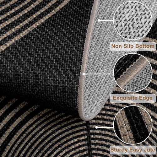Rugalia Easy Jute Rainbow Entryway Rug, 2x3 Black Washable Non-Slip Indoor Outdoor Doormat, Boho Farmhouse Small Kitchen Rug Modern Abstract Throw Rugs for Entrance Bedroom Bathroom - color: Black Rainbow, size: 2' x 3' (Rectangular)