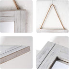 DECORKEY Rectangle Wall Mirror for Bathroom, Distressed White Wood Decor with Hanging Rope for Rustic Home Decor, Vanity, Living Room 12"×16"