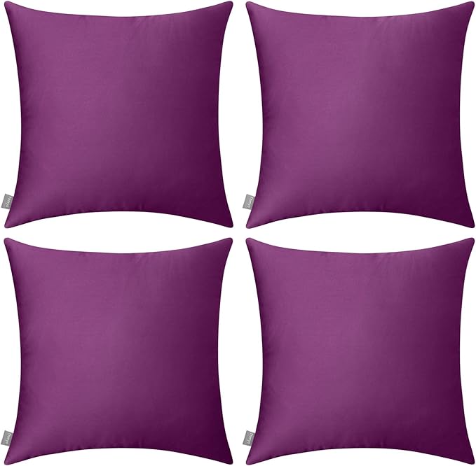 4-Pack 100% Cotton Comfortable Solid Decorative Throw Pillow Case Square Cushion Cover Pillowcase Sublimation Blank Pillow Covers (Cover Only,No Insert)(16x16 inch/ 40x40cm,Dark Reddish Purple)