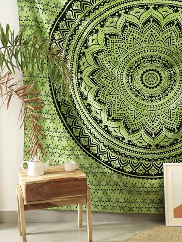 Popular Handicrafts Queen Mandala Hippie Tie dye Psychedelic Ombre Tapestry Wall Hanging - Indian Maditation Gypsy Bohemian Hippy Dorm Room Decor Green 81x88 Inch - color: Green, size: 88L" x 81W"