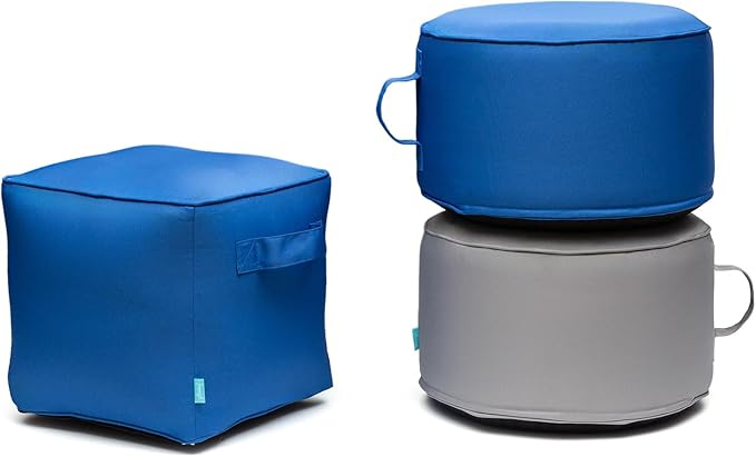 QILLOWAY Indoor/Outdoor Inflatable Stool, Ottoman Pouf Cube 16",All Weather Foot Rest for Camping or Home (Marine Blue)