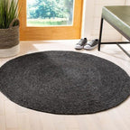 FRELISH DECOR Handwoven Jute Area Rug - Black Round Rustic Vintage Braided Reversible Rug - Eco Friendly Rug for Bedroom - Kitchen - Living Room - Farmhouse (5' Round - Black)