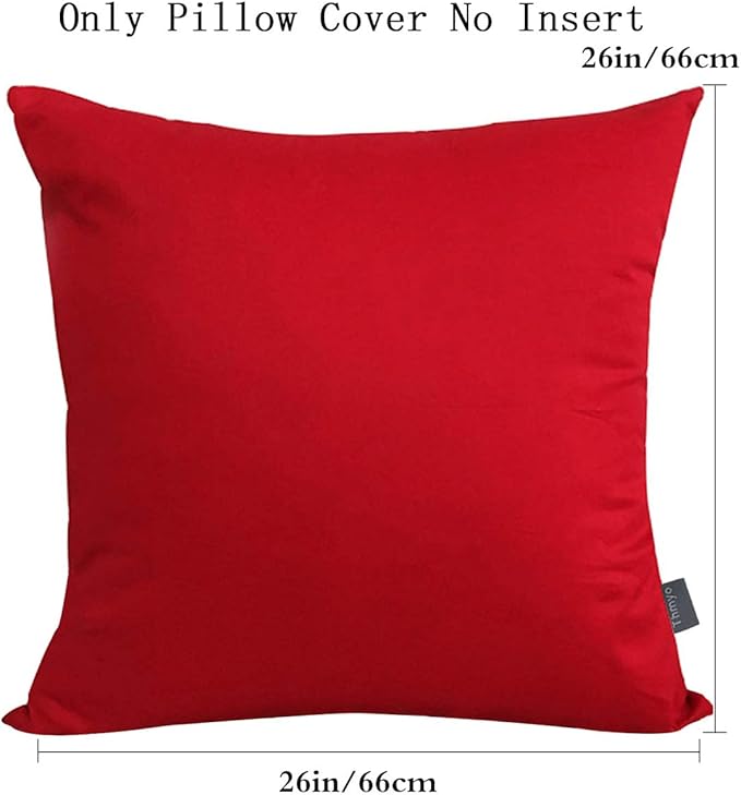 Thmyo 4-Pack 100% Cotton Comfortable Solid Decorative Throw Pillow Case Square Cushion Cover Pillowcase Sublimation Blank Pillow Covers Christmas DIY Throw Pillowcases(26x26 inch/ 66x66cm,Red)