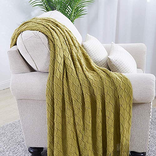 BOURINA Olive Green Throw Blanket 50x60 Inches Throw Textured Solid Soft Sofa Couch Decorative Knit Blanket - color: Olive Green, size: 50"x60"