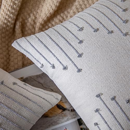 Caflife Boho Throw Pillow Covers 12x20 Set of 2 Decorative Pillows for Bed and Sofa, Beige with Grey Line Throw Pillows for Modern Farmhouse Couch Living Room - color: Grey Beige, size: 20" x 12" (Pack of 2)