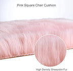Softlife Pink Faux Fur Sheepskin Chair Cover 2 PCs Seat Cushion Pad Super Soft Area Rugs for Living Bedroom Sofa Dorm (1.6ft x 1.6ft)