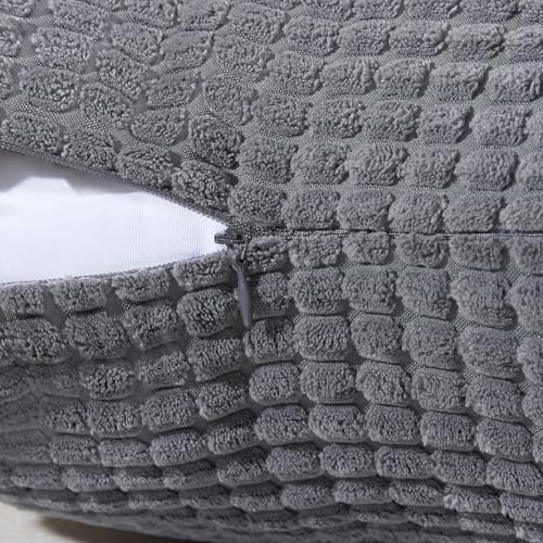 Softalker Throw Pillow Covers 12x20 Inch, Set of 2, Soft Corduroy Boho Stripe Decorative Pillow Cover, Couch Fluffy Pillow Cover for Farmhouse Home Decor Bed Living Room, Dark Grey - color: Yml Dark Grey, size: 20" x 12" (Pack of 2)