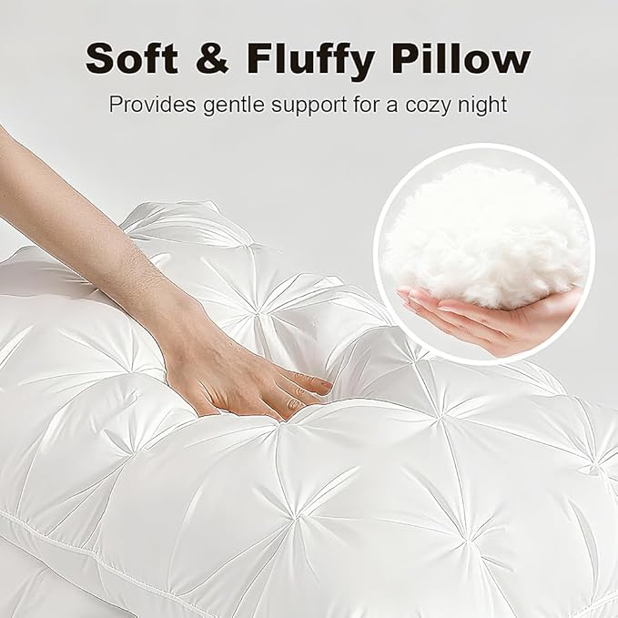 Shatex Hand-Tufted Pillow, Dual-Sided Design Hotel Quality Bed Pillow for Side, Back, and Stomach Sleepers, White, 28 x18 in (Single Pack)