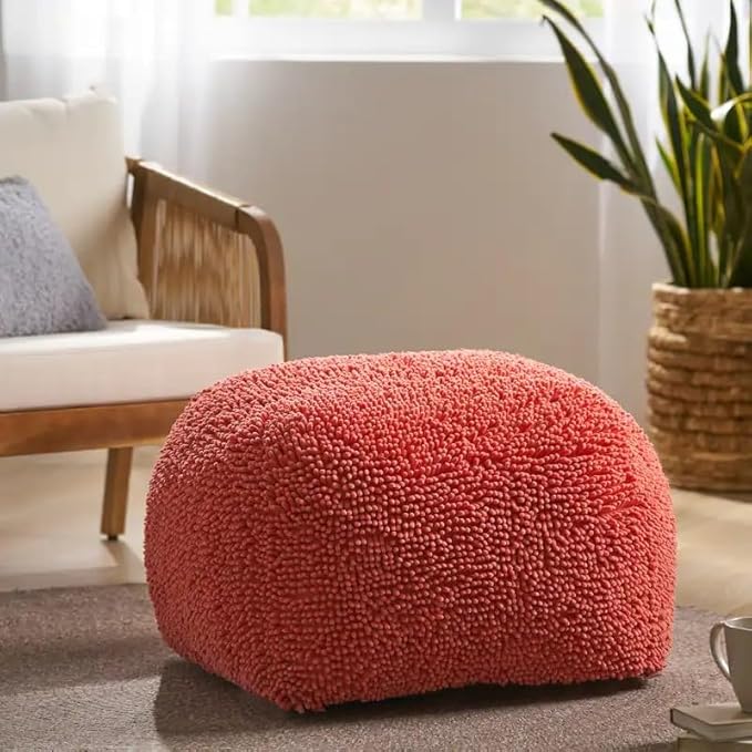 Foamma Pouf Ottoman Coral, 16"x16"x16" - Square Ottoman Foot Rest for Living Room and Bedroom, Pouf Footstool with Microfiber Cover, Foot Rest for Couch, Boho Furniture for Home