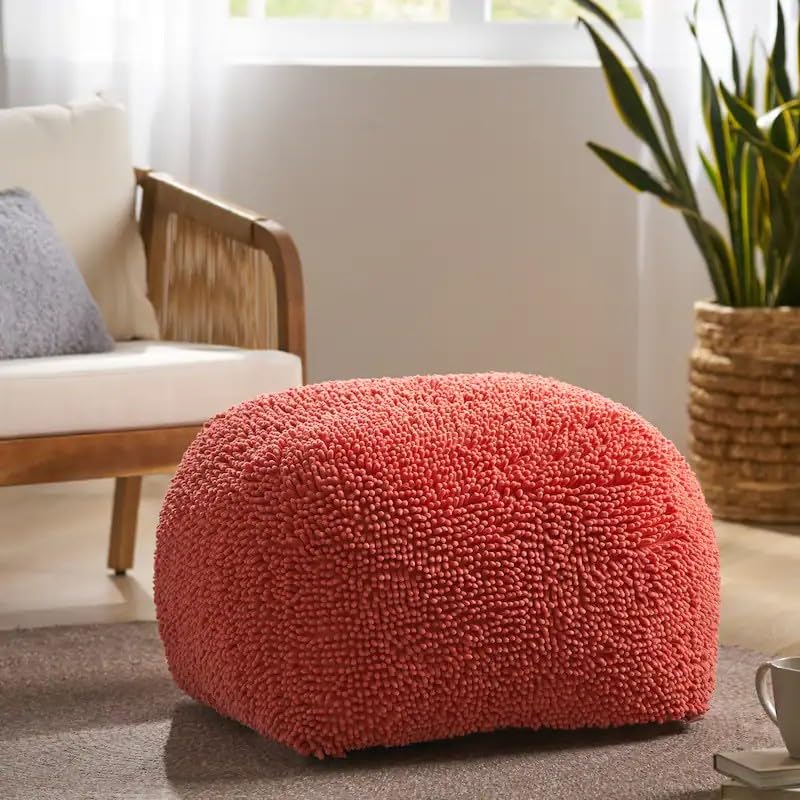Foamma Pouf Ottoman Coral, 16"x16"x16" - Square Ottoman Foot Rest for Living Room and Bedroom, Pouf Footstool with Microfiber Cover, Foot Rest for Couch, Boho Furniture for Home - color: Coral