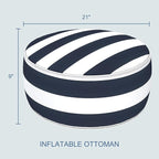 LVTXIII Indoor/Outdoor Inflatable Ottoman with Handle D21 x H9 Inch, Weather-Resistant Round Footstool Pouf for Patio Camping Living Room, Portable Footrest Extra Seating, Cabana Navy