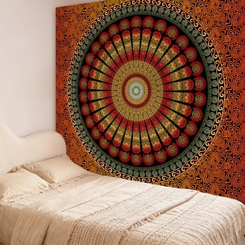 Apdidl Boho Mandala Tapestry for Bedroom, Large Hippie Bohemian Indian Ceiling Wall Tapesries, Floral Peacock Mandala Orange Wall hanging Blanket Aesthetic for Living Room Dorm Beach Decor (60" X 79") - color: A-Mandala Orange Tapestry, size: 79"L x 60"W
