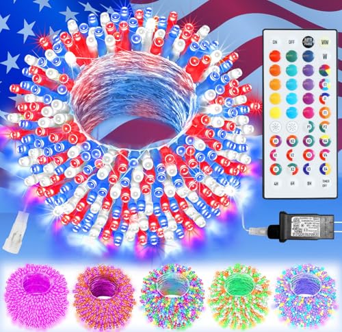 Pooqla Color Changing Christmas String Lights with Remote, 35 Colors 66FT 200LED String Lights Outdoor Patriotic Decoration, Indoor Connectable 4th of July Lights Plug in for Memorial Day Decoration - color: RGB (Red, Green, Blue), size: 200LED