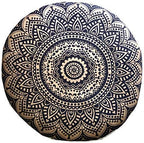 INDIAN CRAFT CASTLE 24" Gold Ombre Black Mandala Barmeri Large Floor Pillow Cover Cushion Meditation Seating Ottoman Throw Cover Hippie Decorative Zipped Bohemian Pouf Ottoman Pom Pom Cases 24" Round
