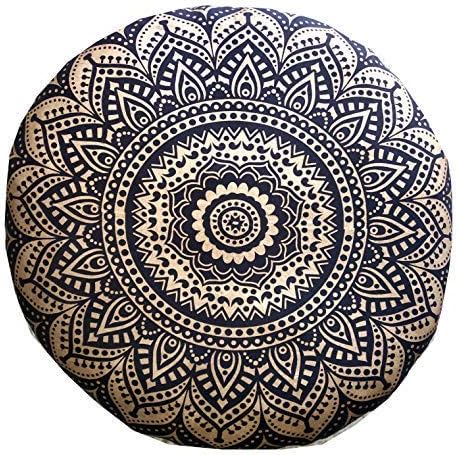 INDIAN CRAFT CASTLE 24" Gold Ombre Black Mandala Barmeri Large Floor Pillow Cover Cushion Meditation Seating Ottoman Throw Cover Hippie Decorative Zipped Bohemian Pouf Ottoman Pom Pom Cases 24" Round