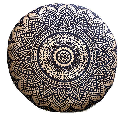 CRAFT KALA 32" Large Round Bohemian Floor Pillow Cover Boho Pouf Cover Mandala Meditation Room Pillows Cover Adults Seating Poufs Cushion Cover for Kids Reading Playroom Black Gold Ombre - color: Black Gold Ombre