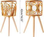 Rattan Indoor Plant Stand Straw Woven Flowers Pot Holder Stool With Legs Floor Planter Baskets Rack Wooden Plant Shelf