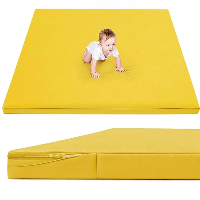 Waterproof Baby Play Mat for Floor Memory Foam 47 * 47 Cushion Playpen Playmat Tummy Time Crawling Mat Nursery Rug Thick Pad Create Soft & Safe Area for Infants,Toddler,Kid,Yellow