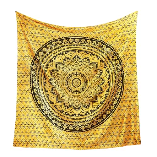 Popular Handicrafts Queen Mandala Hippie Tie dye Psychedelic Ombre Tapestry Wall Hanging - Indian Maditation Gypsy Bohemian Hippy Dorm Room Decor Yellow 81x88 Inch - color: Yellow, size: 88L" x 81W"