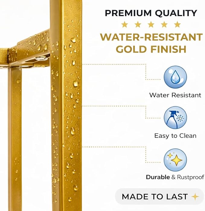 Gold Metal Plant Stand for Indoor Plants, Adjustable Heavy Duty Plant Stand Fits 8-14 Inch Pots, Modern Brass Flower Pot Holder with Anti-Scratch Feet, Mid Century Indoor Plant Stand