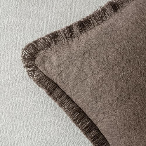 MIULEE Decorative Throw Pillow Covers Neutral Linen Fringe Throw Pillows Set of 2 Natural Coffee Boho Farmhouse Cushion Covers with Tassels for Couch Sofa Bed Living Room Spring Decor 18x18 Inch - color: Coffee, size: 18" x 18" (Pack of 2)