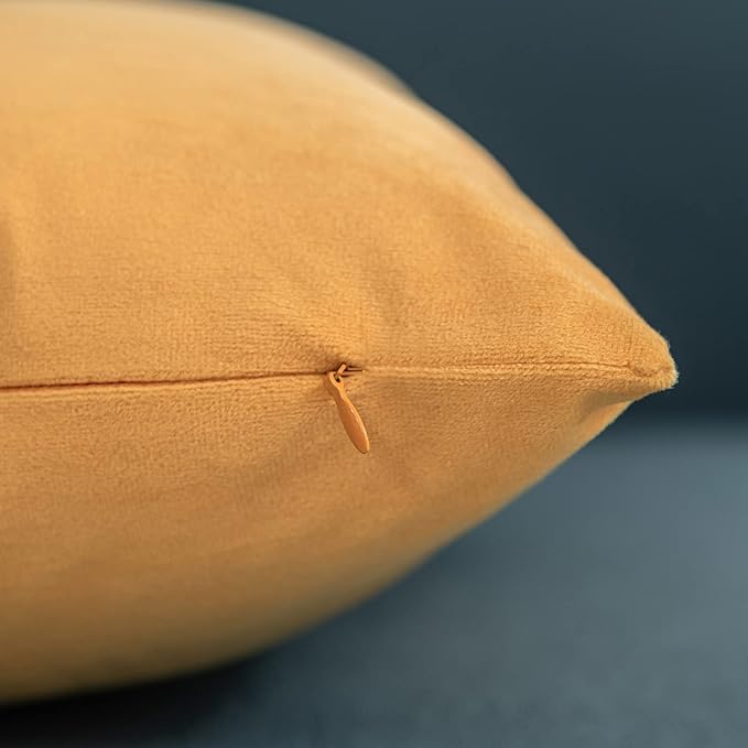 Throw Pillow Covers 20x20 Mustard Yellow: Pack of 2 Cozy Soft Velvet Square Modern Luxury Decorative Throw Pillow Cases for Sofa Couch Living Room Bed Home Decor