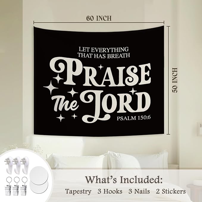 STHTTSW Vintage Christian Bible Wall Tapestry,“Let everything that has breath praise the Lord, Christian Gift for Women, Inspirational Wall Decor Tapestry for Bedroom, Living Room Dining Room Office