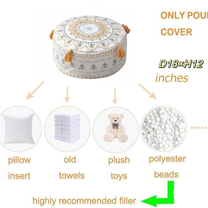 MOCOFO Round Unstuffed Pouf Cover D45xH20cm Scandinavian Simplicity Geometric Print Floor Cushion - Washable Ottoman for Living Room Home Decor