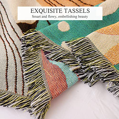 LumiSyne Double-Sided Cotton Woven Throw Blanket with Tassel Jungle Bohemian Style Tapestry Shawl Multi-Function Decorative Throws for Sofa Bed Armchair Camping Blanket Tablecloth Carpet 160x130cm - color: Flowers Leaves