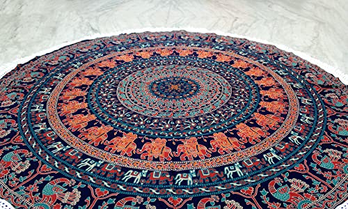 Round Beach Tapestry Mandala Boho Hippie Blanket Indian Cotton Bohemian Large Table Cloth Home Decor Yoga Mat Meditation Picnic Rug Throw Hippy Boho Gypsy Tablecloth Roundie (42 Inches, Brown) - color: Brown, size: 42"L x 42"W