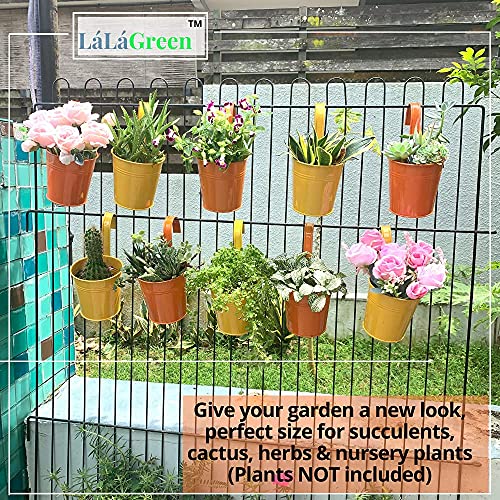 LaLaGreen Railing Planter - 10 Pack, 4 Inch Hanging Wall Herb Planters for Outdoor Plants Orange Metal Hanging Flower Pot Yellow Deck Planters Outdoor Rail Garden Balcony Porch Macetas Colgante Pared - size: 4 Inch (Orange/Yellow)
