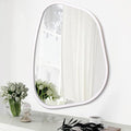 White Irregular Oval Wall Mirror Large 26"x18" Inches Asymmetrical Mirror Modern Wood Frame Unique Shape Wall Mounted Vanity Artistic Mirror Decor for Living Room Bedroom Bathroom Entryway