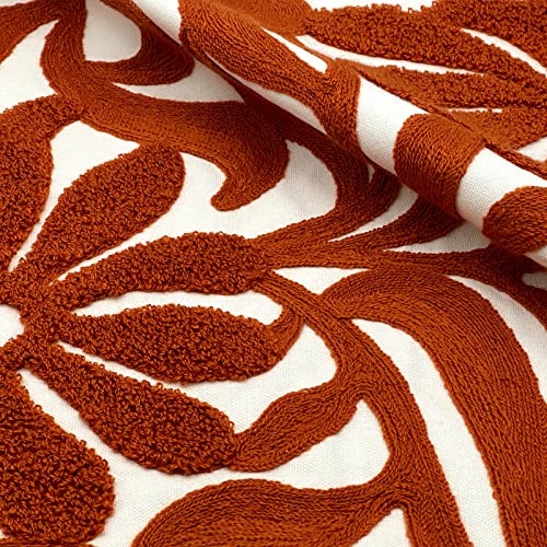 Alysheer Farmhouse Floral Leaves Embroidered Decorative Throw Pillow Cover 18x18 inches, Boho Tufted Flowers Embroidery Pattern Chic Cotton Cushion Case for Couch Bed Sofa Living Room(Burnt Orange) - color: Burnt Orange Floral, size: 18" x 18" (Pack of 1)