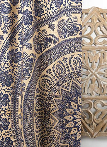 Popular Handicrafts Indian Hippie Bohemian Beautiful Elephant Mandala Curtain Panels Blue and Gold - color: Blue and Gold, size: 38"W x 83"L (Pack of 2)