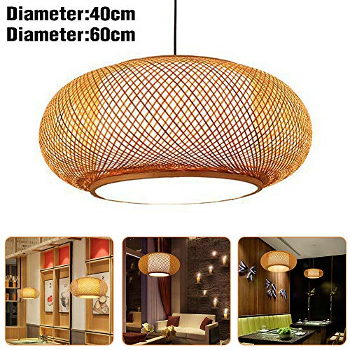 Hand-Woven Bamboo Pendant Light, Lantern Lamp Rattan Single Light Weaving Natural Wooden Ceiling Hanging Fixture with Adjustable Cord for Kitchen Dining Room Restaurant Farmhouse - color: Dome, Style 2