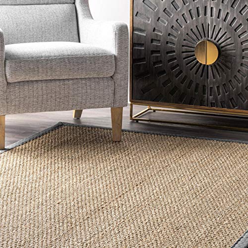 Nuloom Elijah Dark Grey/Natural, 8' Round, Basketweave, Seagrass, Soft and Textured, High Traffic, Stain Resistant, Easy Clean, Durable Area Rug for Bedroom, Living Room, Dining, Den, Foyer, Entryway - color: Dark Grey, size: 8' (Round)