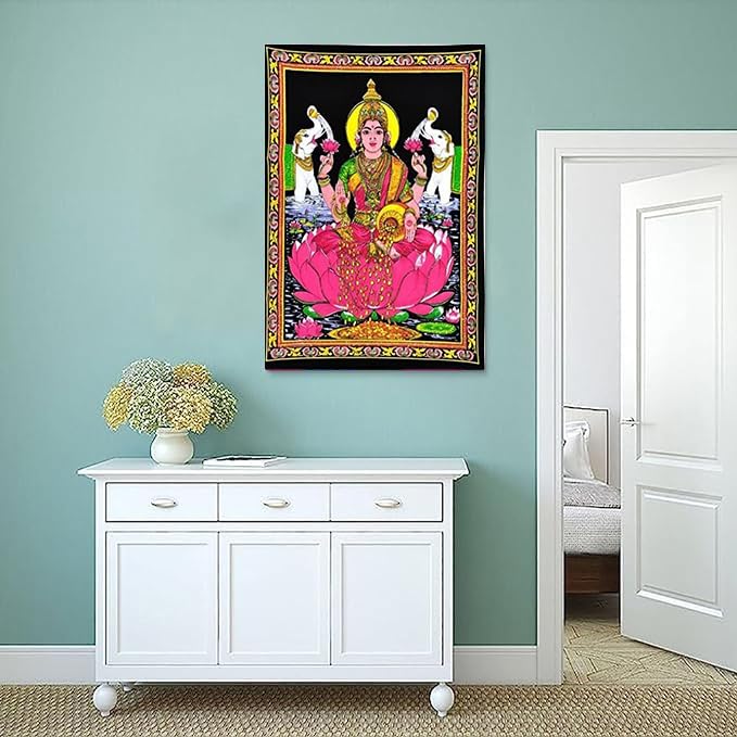 Rastogi Handicrafts Cotton Wall Hanging Laxmi Maa 40" X 30" Poster Size (LAXMI-G) - color: LAXMI-G