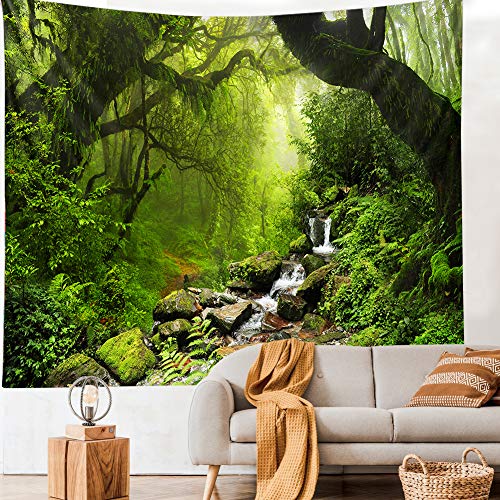 Llamazing Forest Tapestry - Green Creek, 60''L51''W - Magic Landscape for Living Room & Bedroom Decor - color: Green Creek, size: 60"L x 51"W