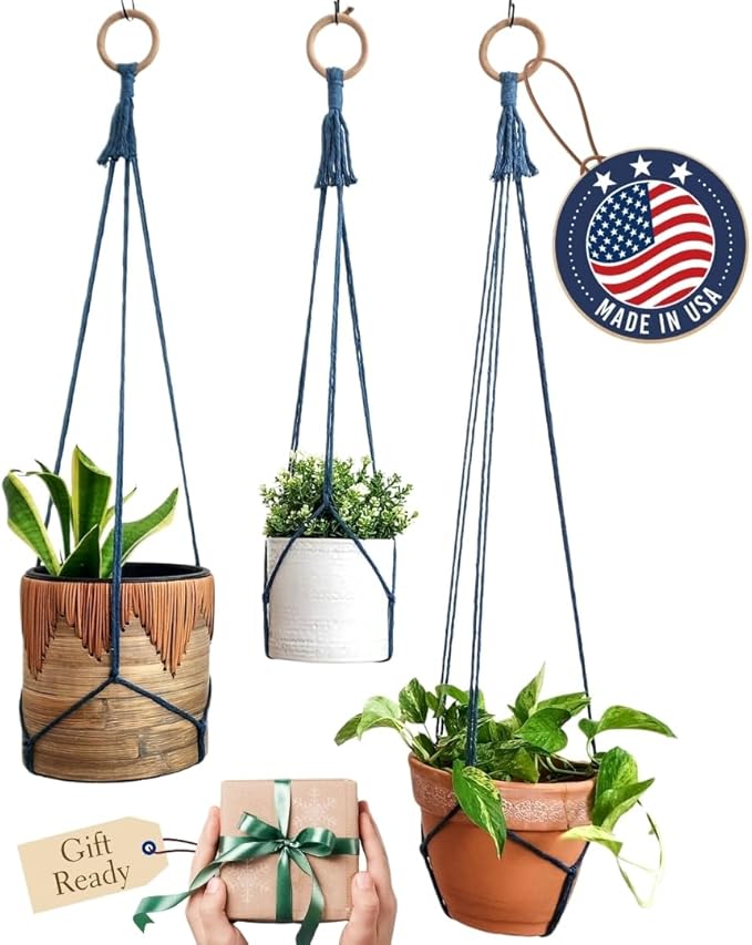Set of 3 Macrame plant hanger for pots 4-10” live plants indoor and outdoor decor hanging plant holder Boho décor Plant stand Indoor plant shelf for Hanging planter for plant pots (Peacock Blue)
