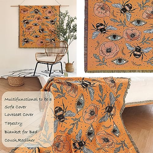 Boho Throw Blanket Reversible Cotton Bohemian Tapestry Hippie Room Decor Double Sided (Boho Bee Yelow 50"x60") - color: Boho Bee Yelow, size: 50*60 inch